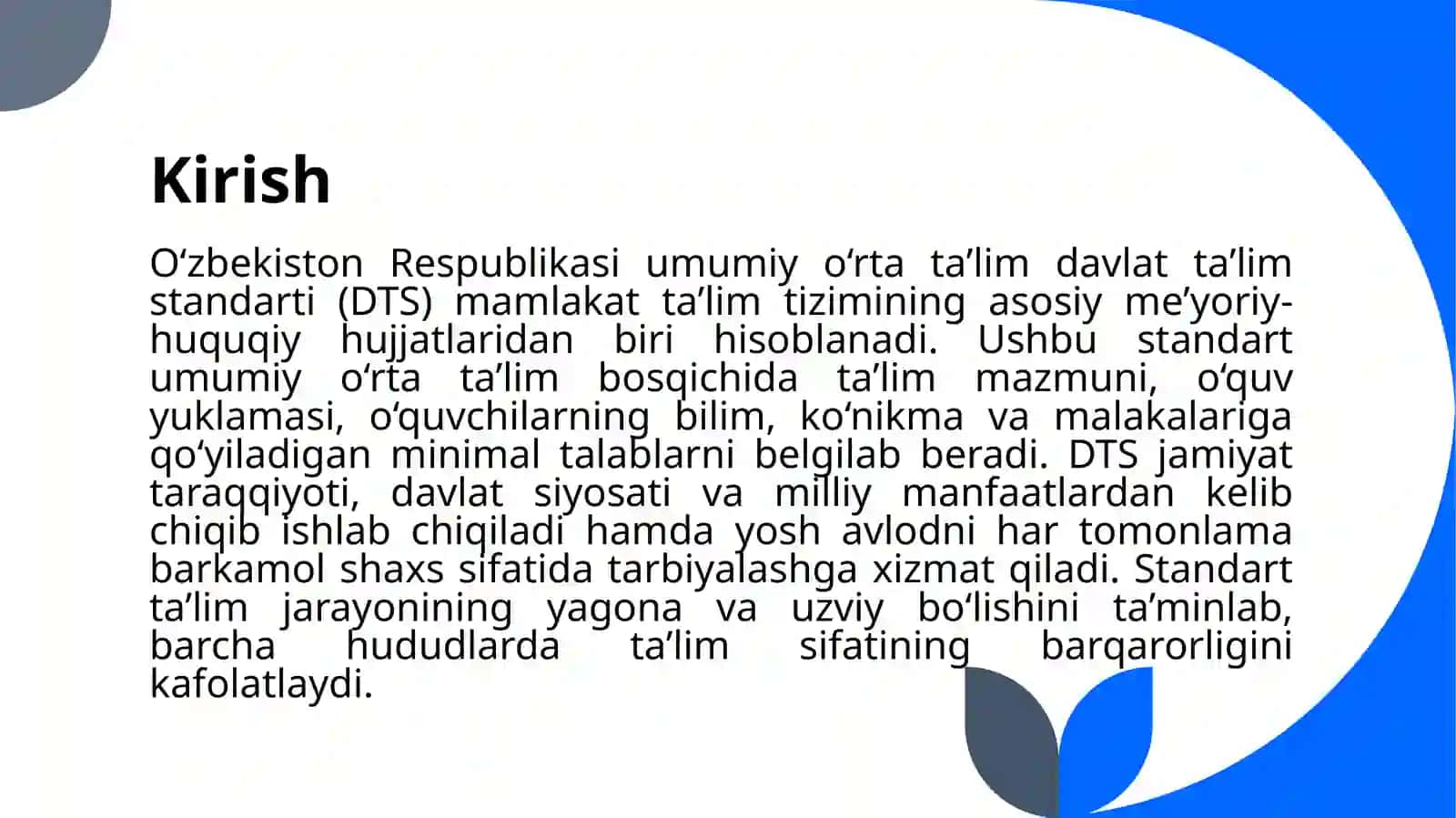 O'zbekiston Respublikasi umumiy o'rta ta'lim davlat ta'lim standarti 3