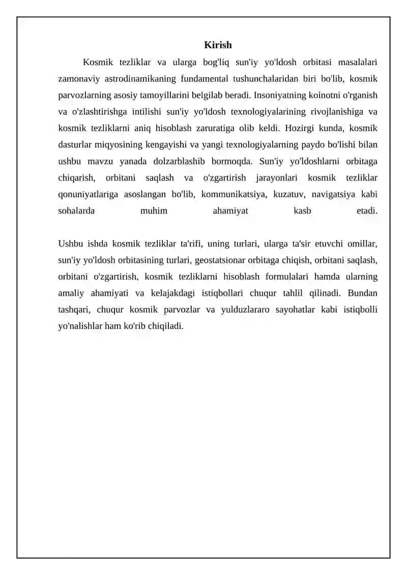 Kosmik tezliklar va sun'iy yo'ldosh orbitasining asoslari 3