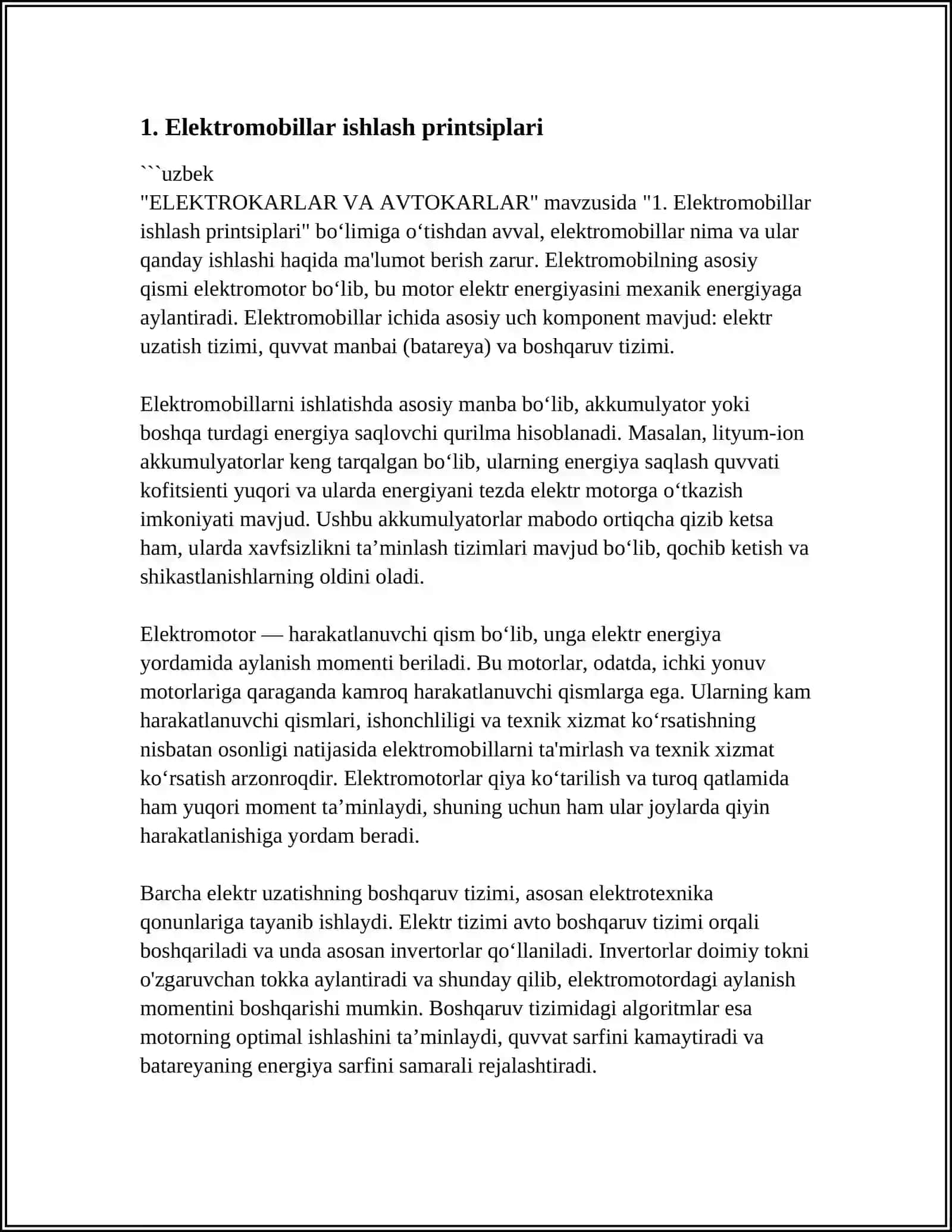 Elektromobillar ishlash printsiplari 3