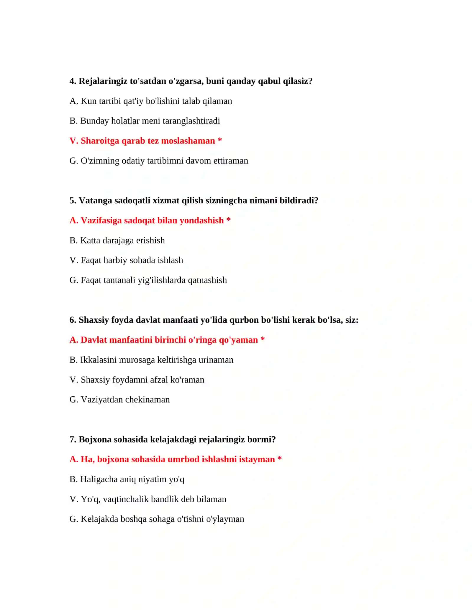 Bojxona psixologik savol javob PDF 3