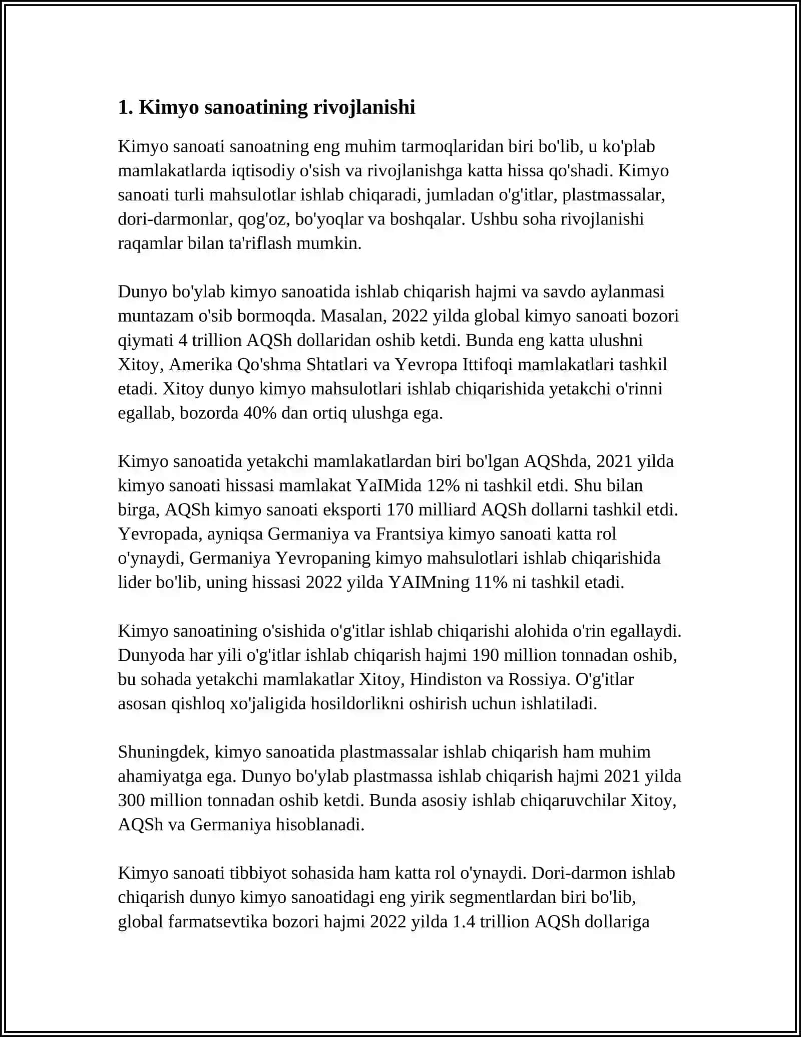 KIMYO FANINING SANOAT VA XALQ XOJALIGIDAGI AHAMYATI 3