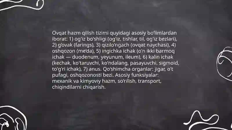 Ovqat hazm qilish organlarining tuzilishi va funksiyasi 3