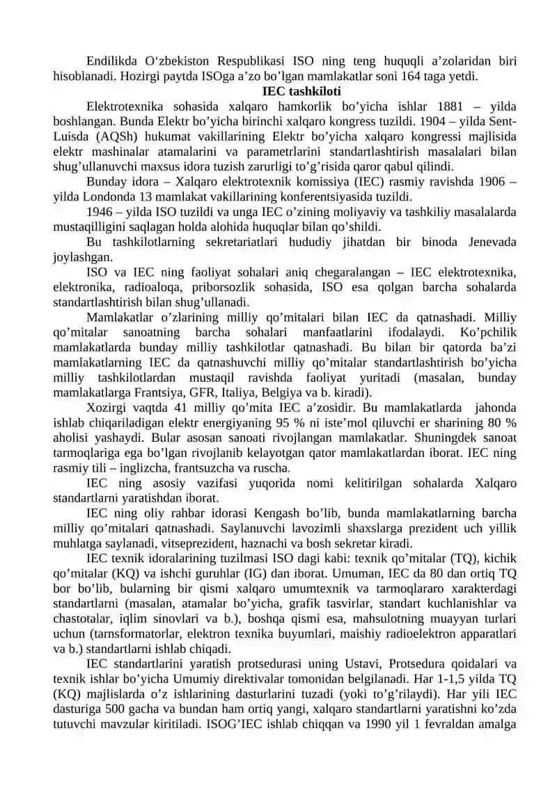 2-AMALIY MASHG‘ULOT. METROLOGIYA VA STANDARTLASHTIRISH BO`YICHA XALQARO TASHKILOTLAR 3