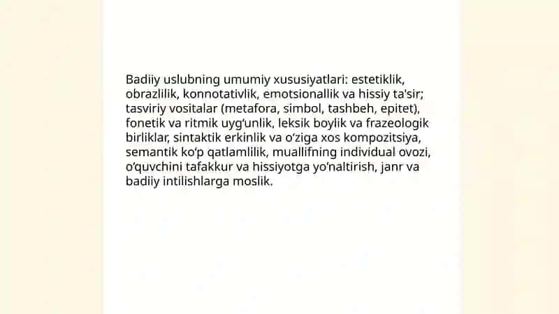 Badiiy uslubga xos matnlar tahlili 3