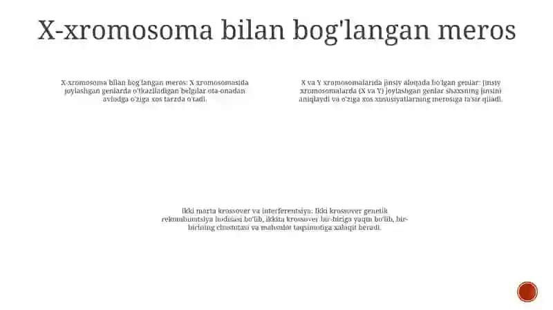 Jins Bilan Birikkan Holda Belgilarning Irsiylanishi. X Va Y Xromosomalarga Birikkan Holdagi Irsiylanish. Qosh Krosingover Va Interferensiya 3