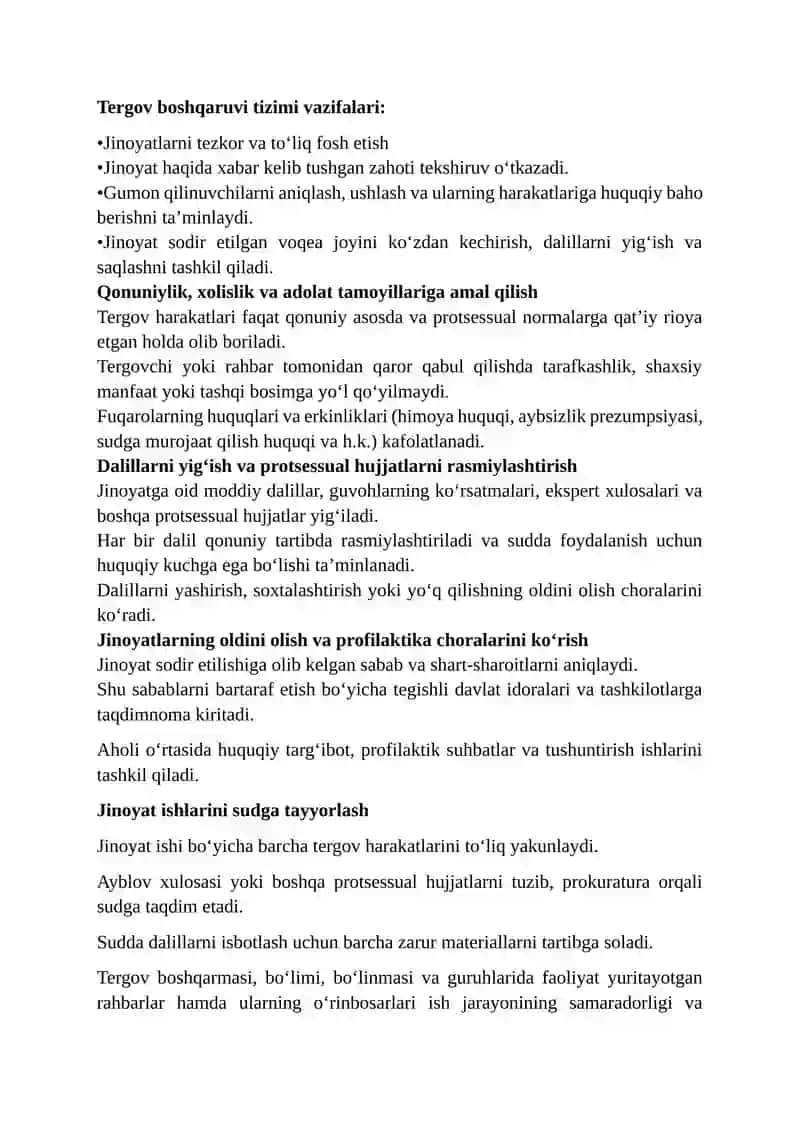 Tergov boshqarmasi, bòlimi bòlinmasi, guruh boshliĝining va uning òrinbosarining vakolarlari 3