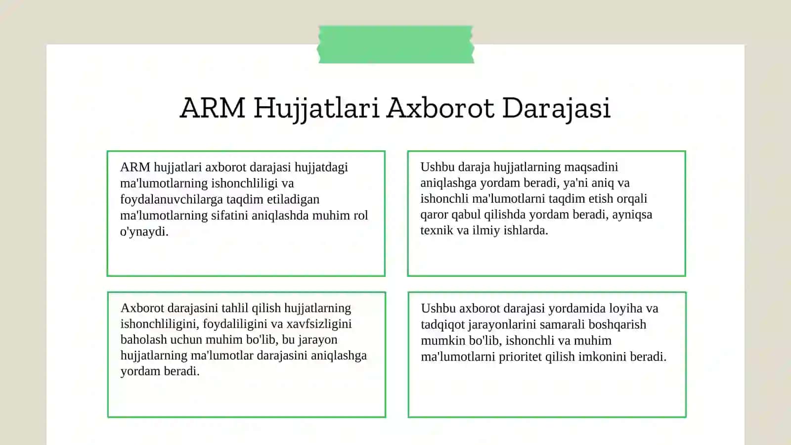 Hujjatning axborot darajasi (ARM hujjatlari) 3