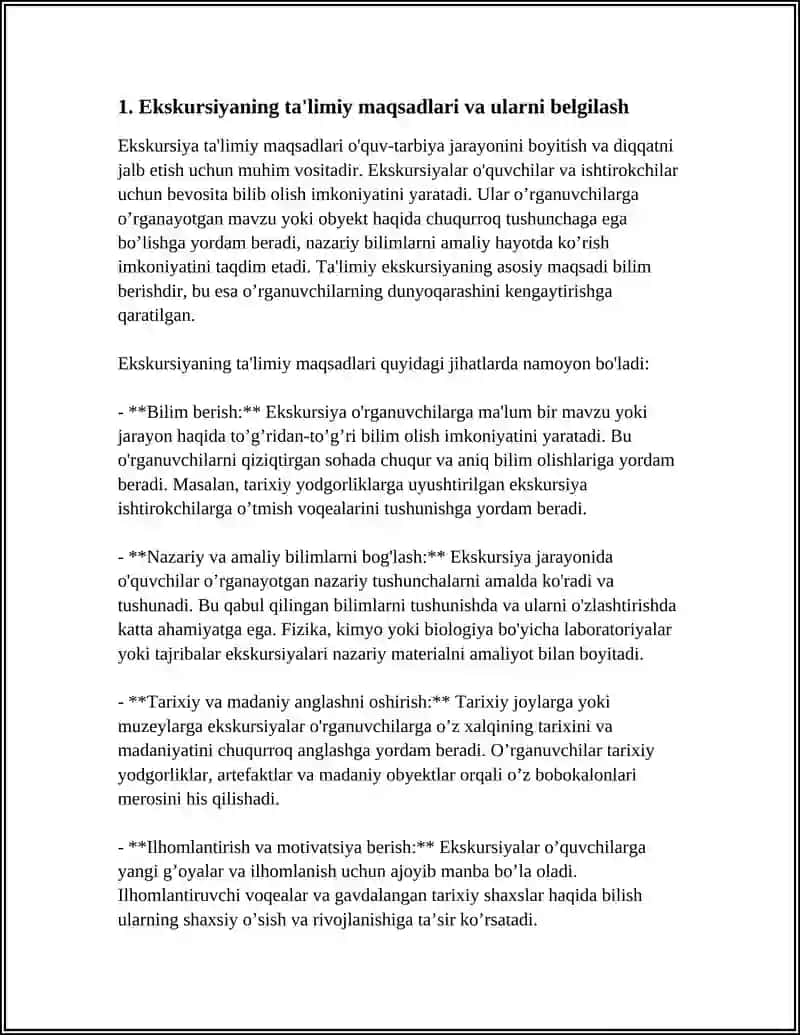 EKSKURSIYA TASHKIL QILISH ISHINING MAQSADI VA VAZIFALARI 3
