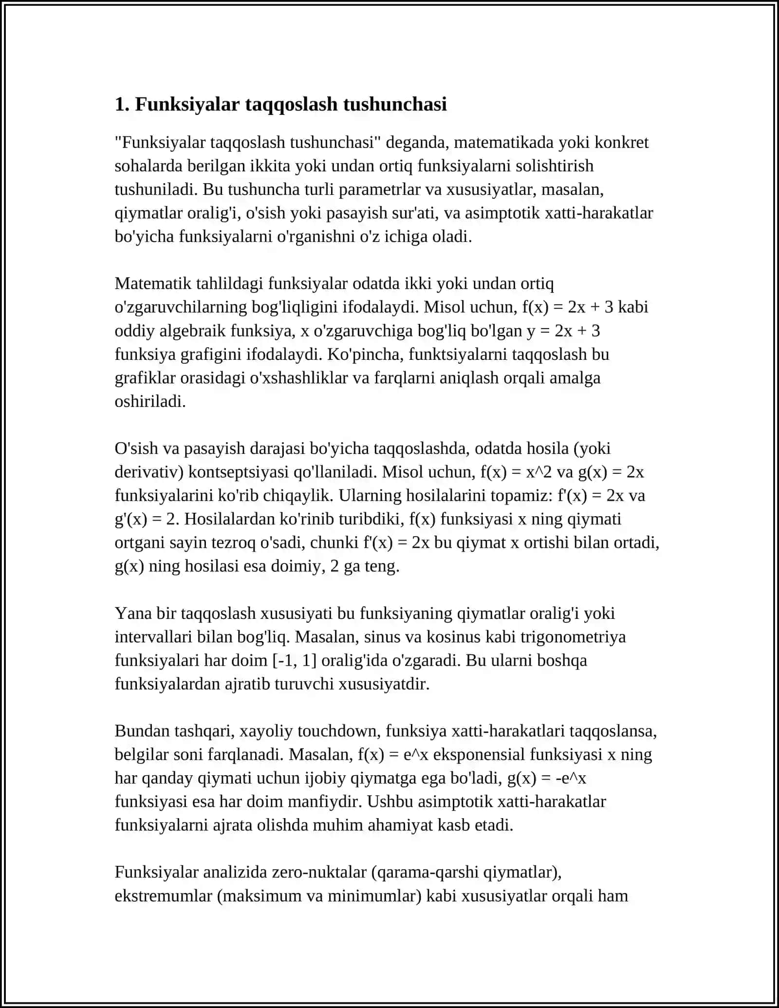 FUNKSIYALARNI TAQQOSLASH 3