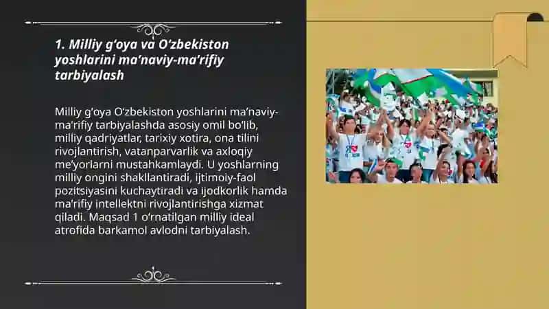 Oʻzbekiston yoshlarini buyuk kelajak sari yetaklashda milliy gʻoyaning oʻrni 3
