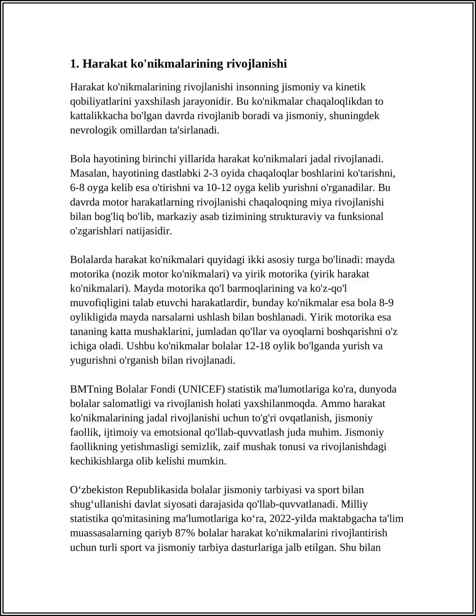 HARAKAT KO'NIKMALARINI VA MALAKALAR 3
