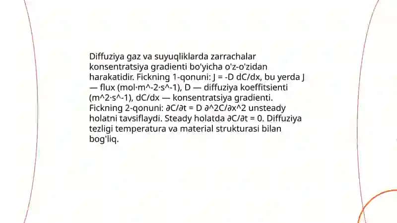 Diffuziya, issiqlik o'tkazuvchanlik va qovushqoqlik 3