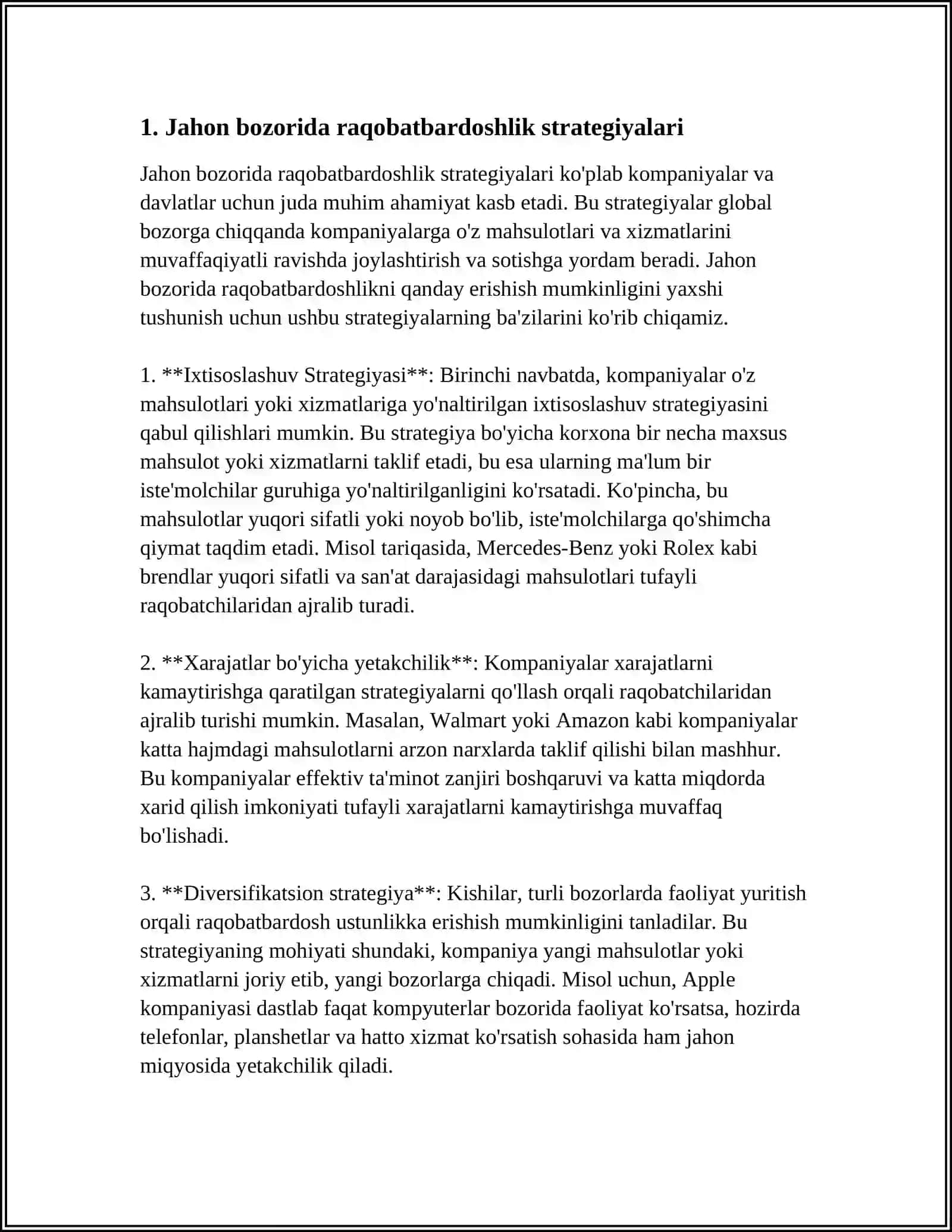 JAHON BOZORIDA KOMPANIYALAR STRATEGIYASINI TAHLIL QILISH VA ISHLAB CHIQISH 3