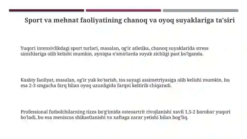 Sport va mehnat faoliyatini chanoq va oyoq suyaklariga ta'siri 3