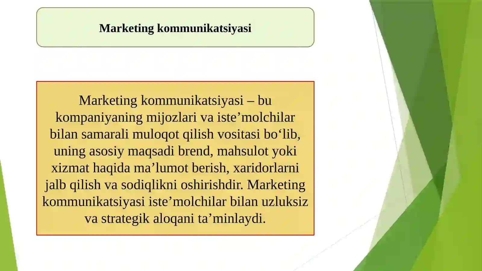 Marketing kommunikatsiyasi va uning asosiy bosqichlariReja 3