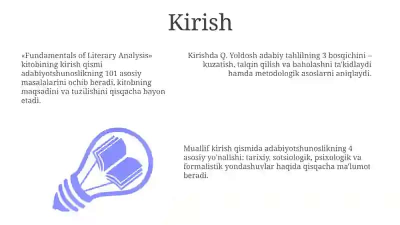 Q.Yo'ldoshning "Badiiy tahlil asoslari" kitobi bo'yicha taqdimot 3