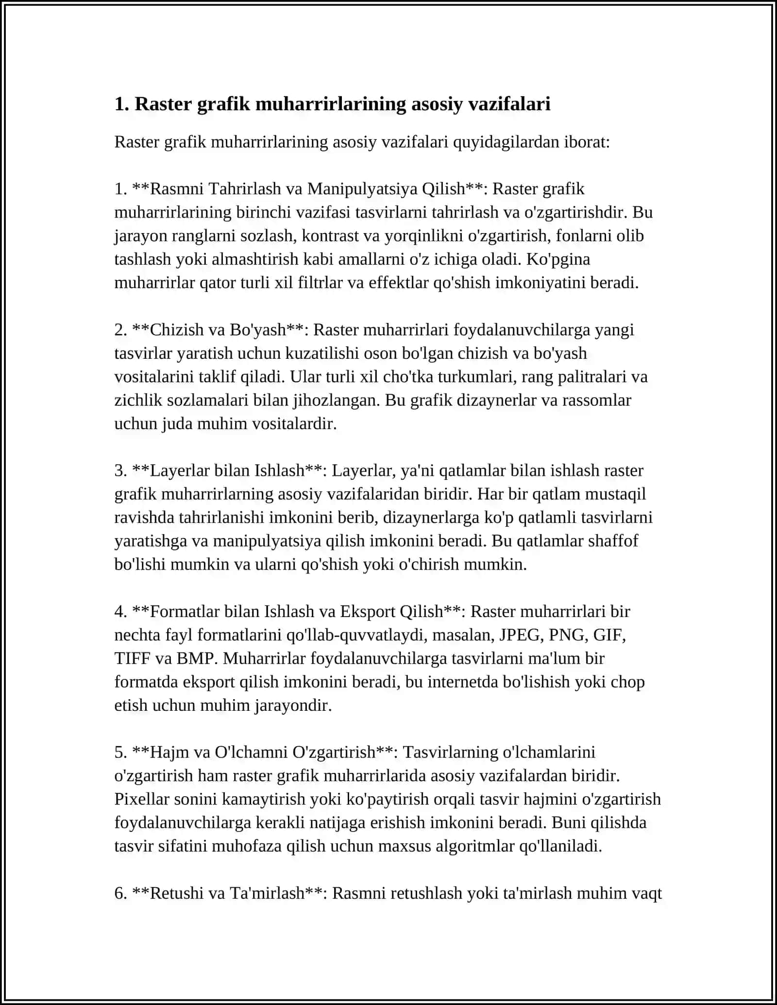 RAQAMLI TASVIRLARNI YARATISH VA QAYTA ISHLASHDA ASBOBLAR TÓPLAMINING ÓRNI (RASTER GRAFIK MUHARRIRI) 3