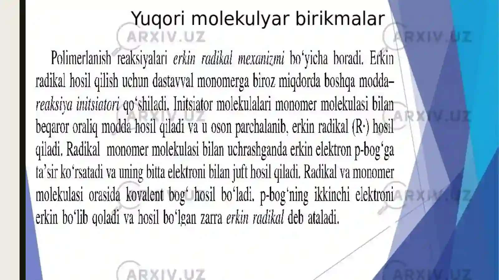 Yuqori molekulyar birikmalar ning eritmalari xossalari 3