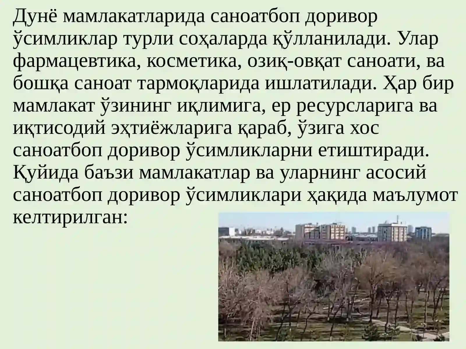 ДУНЁ МАМЛАКАТЛАРИНИНГ САНОАТБОП ВА ТЕХНИК ДОРИВОР ЎСИМЛИКЛАРИ 3