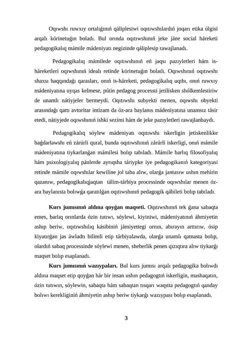 KURS JUMISI SABAQ HÁM SABAQTAN TISQARI OQITIWSHINIŃ SÓYLEWINE QOYULATUǴIN TALAPLAR 3