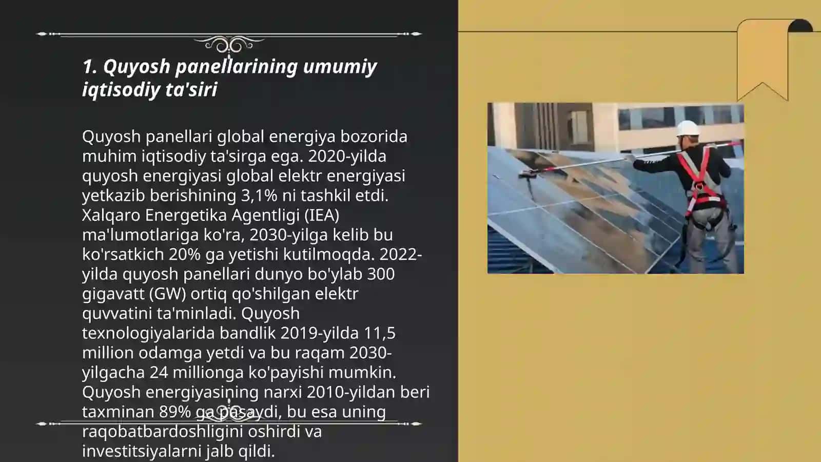 Oʻzbekistonda quyosh panellarining yashil iqtisodiyotning rivojidagi korsatkichlari 3