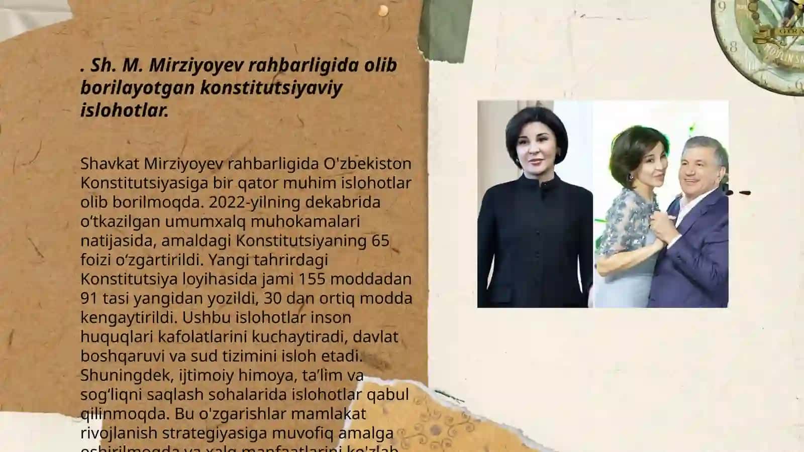O'zbekiston prezidenti Sh. M. Mirziyoyev rahbarligi va tashabbusi ostida amalga oshirilayotgan islohotlar 3
