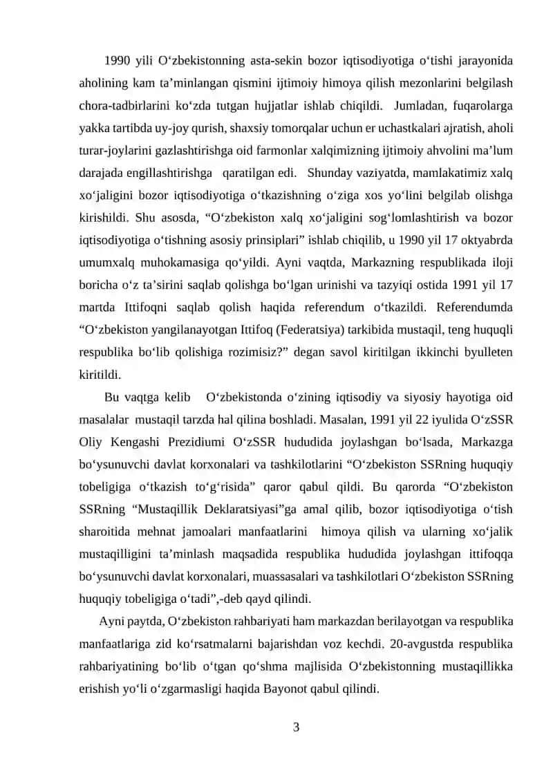 Mustaqil O‘zbekiston Respublikasining tashkil topishi va uning tarixiy ahamiyati 3