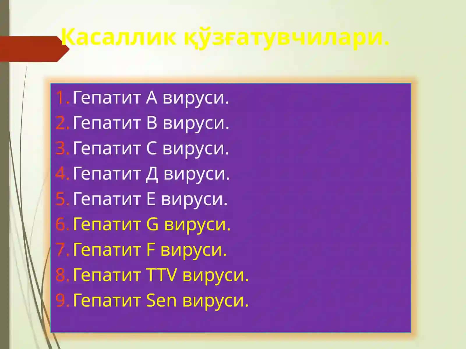 Вирусли гепатитлар, сурункали гепатитлар, этиология, патогенез, клиникаси, даволаш усуллари 3
