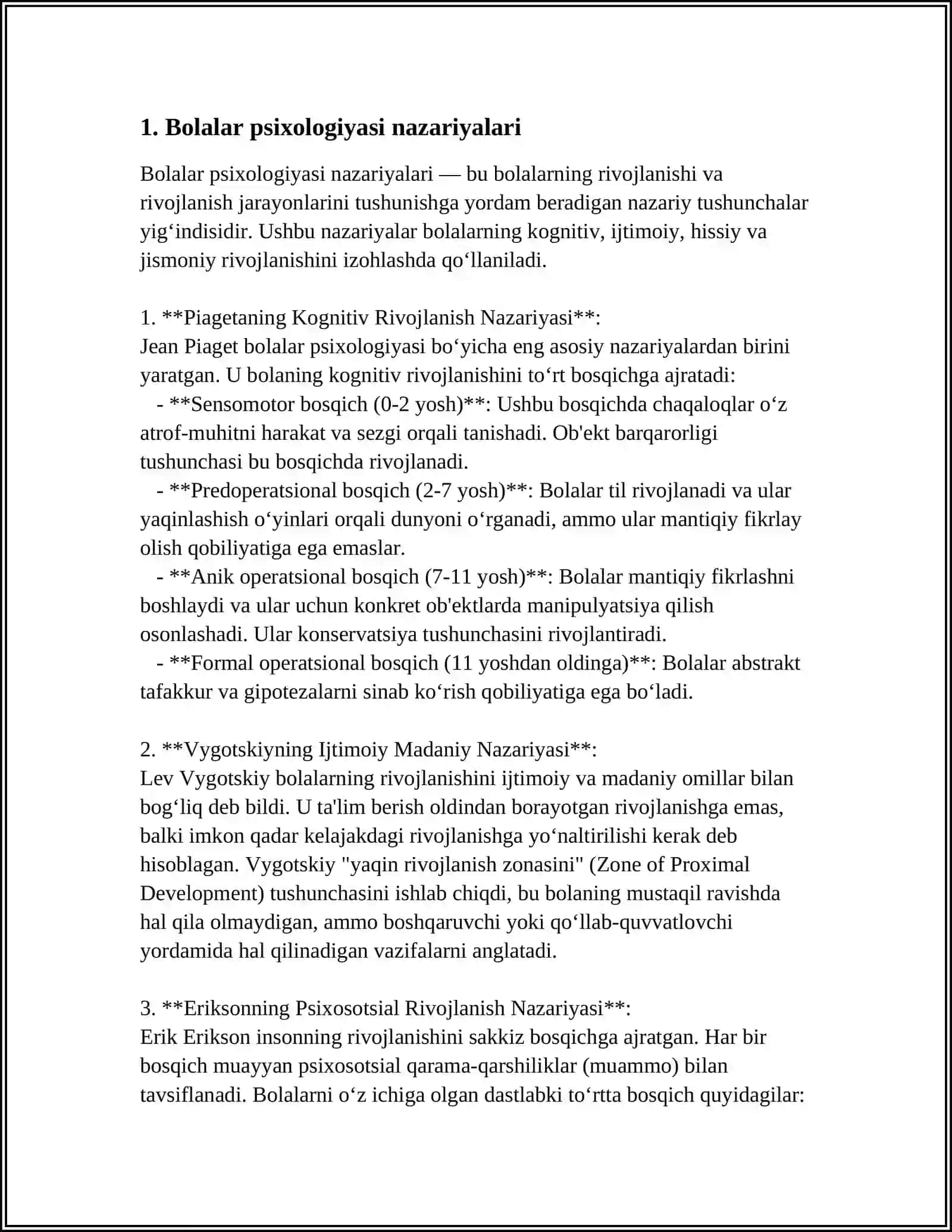 BOLALAR PSIXOLOGIYASI NAZARIYALARI VA AMALIYOT. BOLALAR PSIXOLOGIYASINING ASOSIY VA YORDAMCHI METODLARI 3