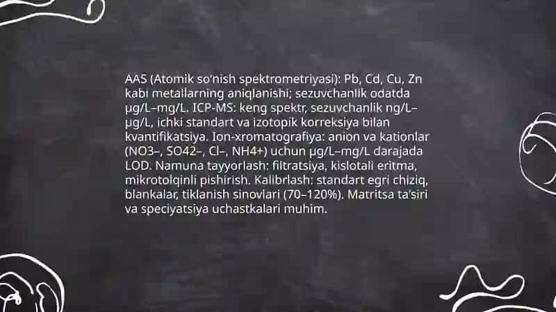 Tuproq va suvning ifloslanishida ion bogʻlanishli birikmalarni aniqlab ulardan tozalash usullarini ishlab chiqish 3