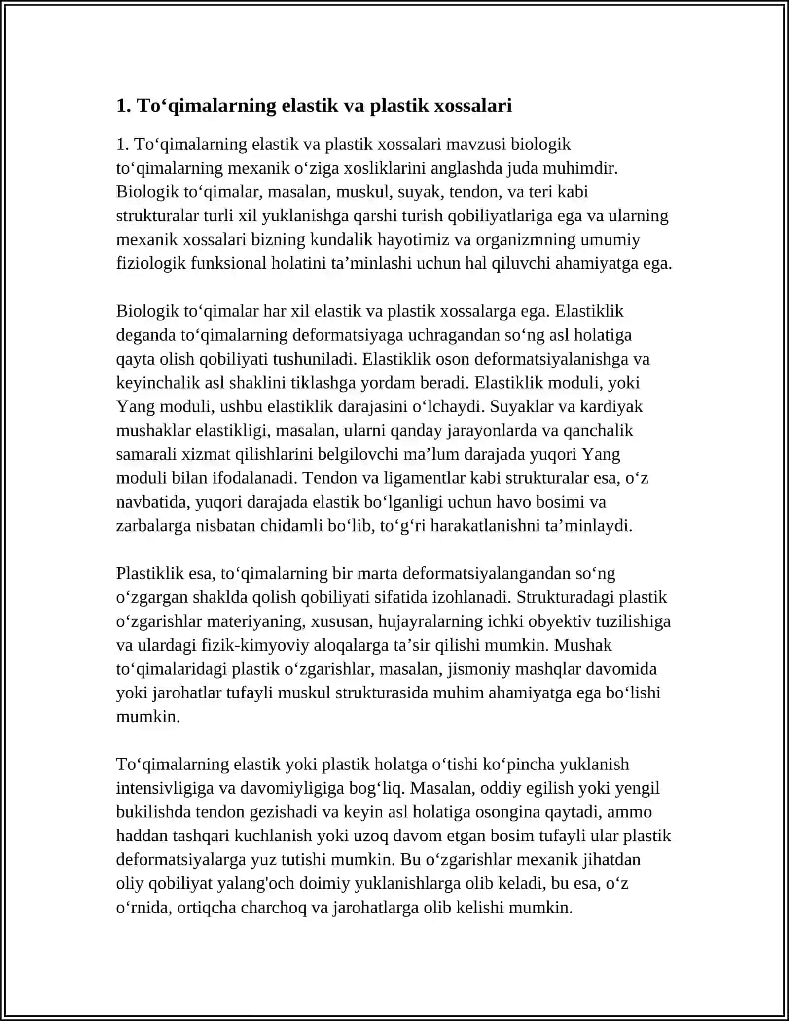 BIOLOGIK TOʻQIMALARNING MEXANIK XOSSALARI VA ULARNING FIZIOLOGIK AHAMIYATI 3