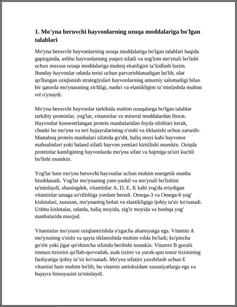 MOʻYNA BERUVCHI HAYVONLARNI BERADIGAN MAHSULOT TURIDA OZIQLANTIRISH 3