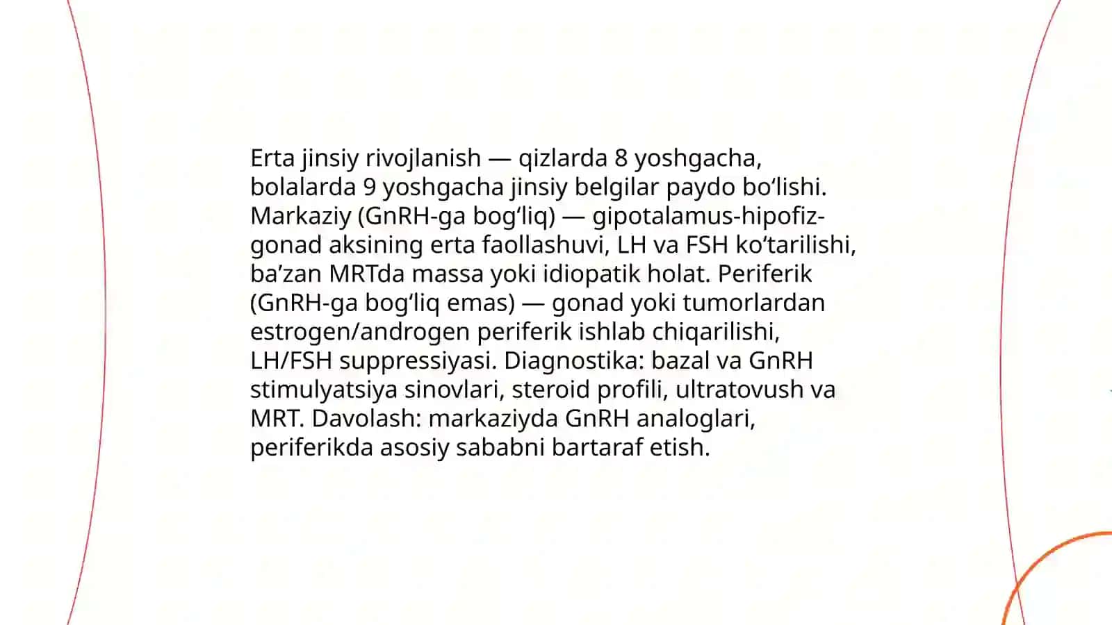 Erta jinsiy rivojlanish. Etiopatogenizi klinikasi diagnostikasi davolash 3