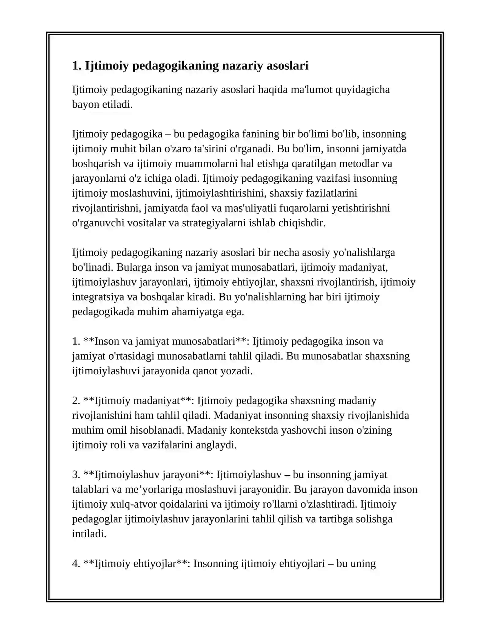 IJTIMOIY PEDAGOGIKA FAOLIYAT PEDAGOGIKA FANI SOHASI SIFATIDA.IJTIMOIYLASHUV OMILLARI VA MEXANIZMLARI 3