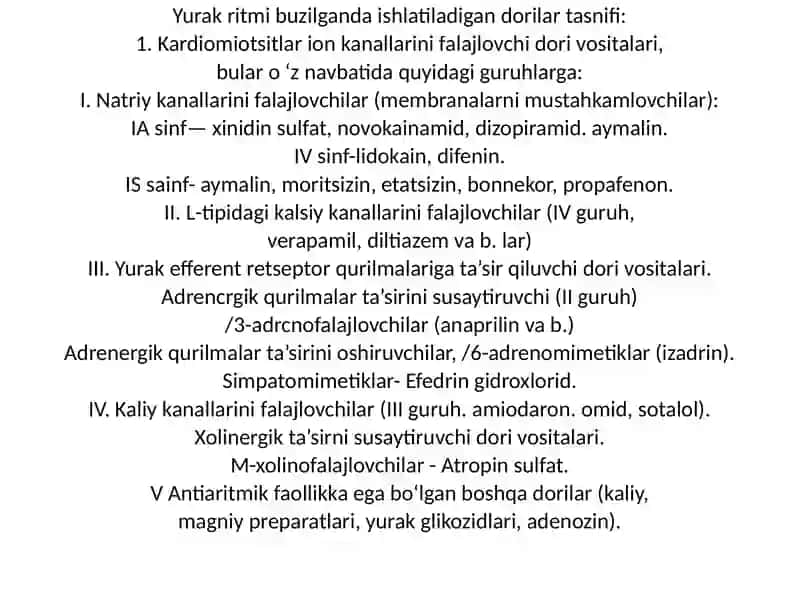 Yurak ritmining buzilishiga qarshi dorivositalarining klinik va farm akologik tavsifi 3