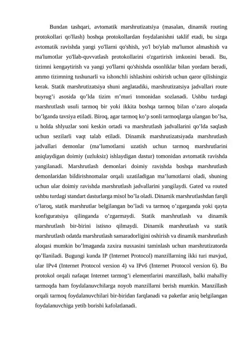 Mahalliy hisoblash tarmoqlarini marshrutizatorlar asosida birlashtirish va statik marshrutlashdan foydalanish 3