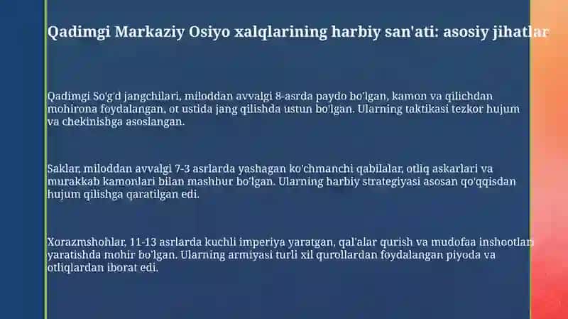 Qadimgi Oʻrta Osiyo xalqlarining Harbiy San'at Tarixi 3