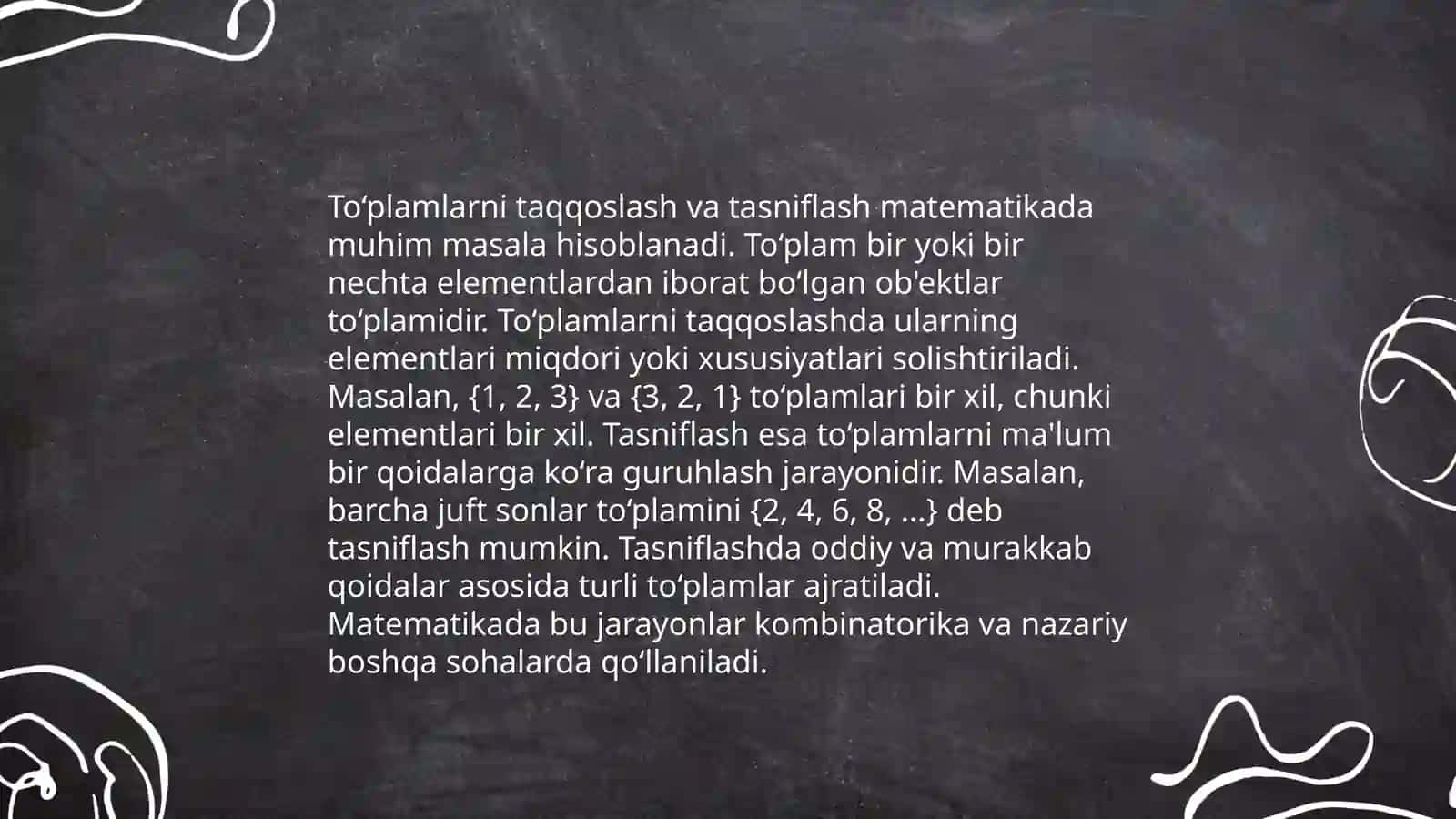 To'plamlarni sinflarga ajratishga oid misollar 3