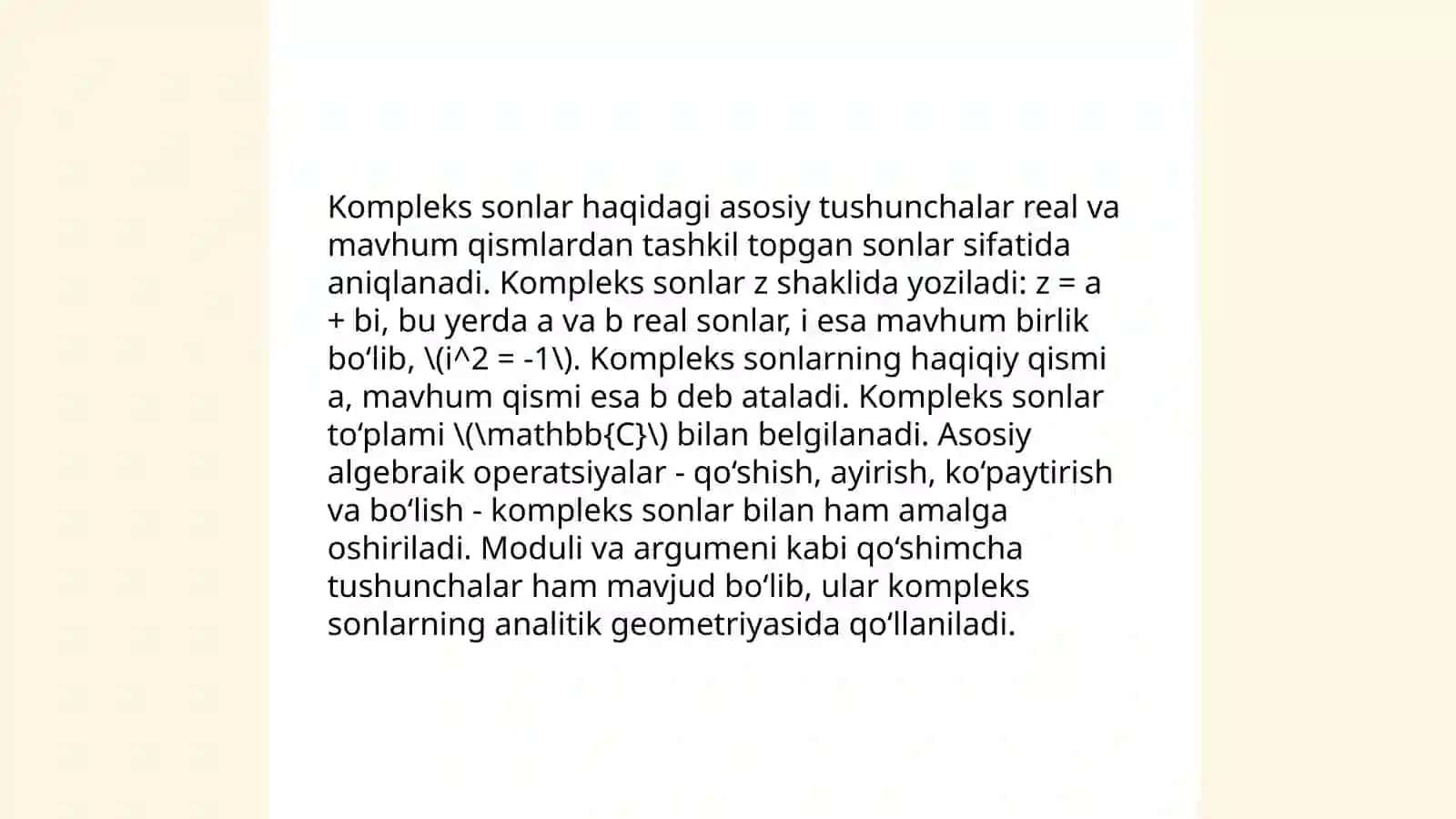Kompleks sonlar, mavhum son tushunchasi 3