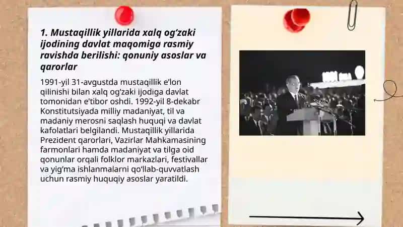 Mustaqillik yillarida xalq ogʻzaki ijodining davlat maqomiga erishishi 3