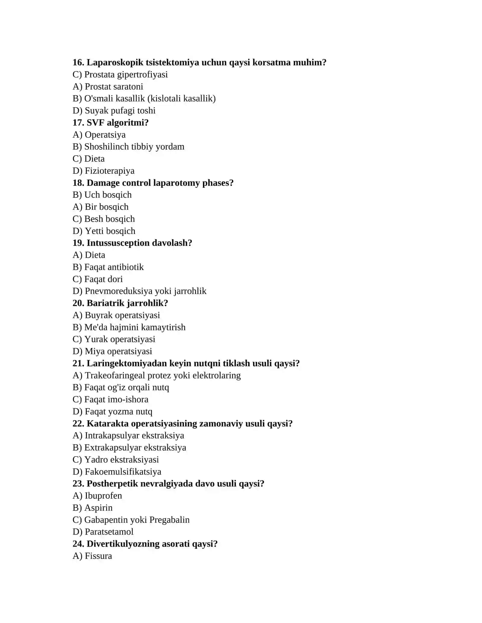 Shifokorlar uchun savollar TAYYORGARLIK TEST TO'PLAMI (Terapiya, Jarrohlik, Akusherlik-ginekologiya) 3