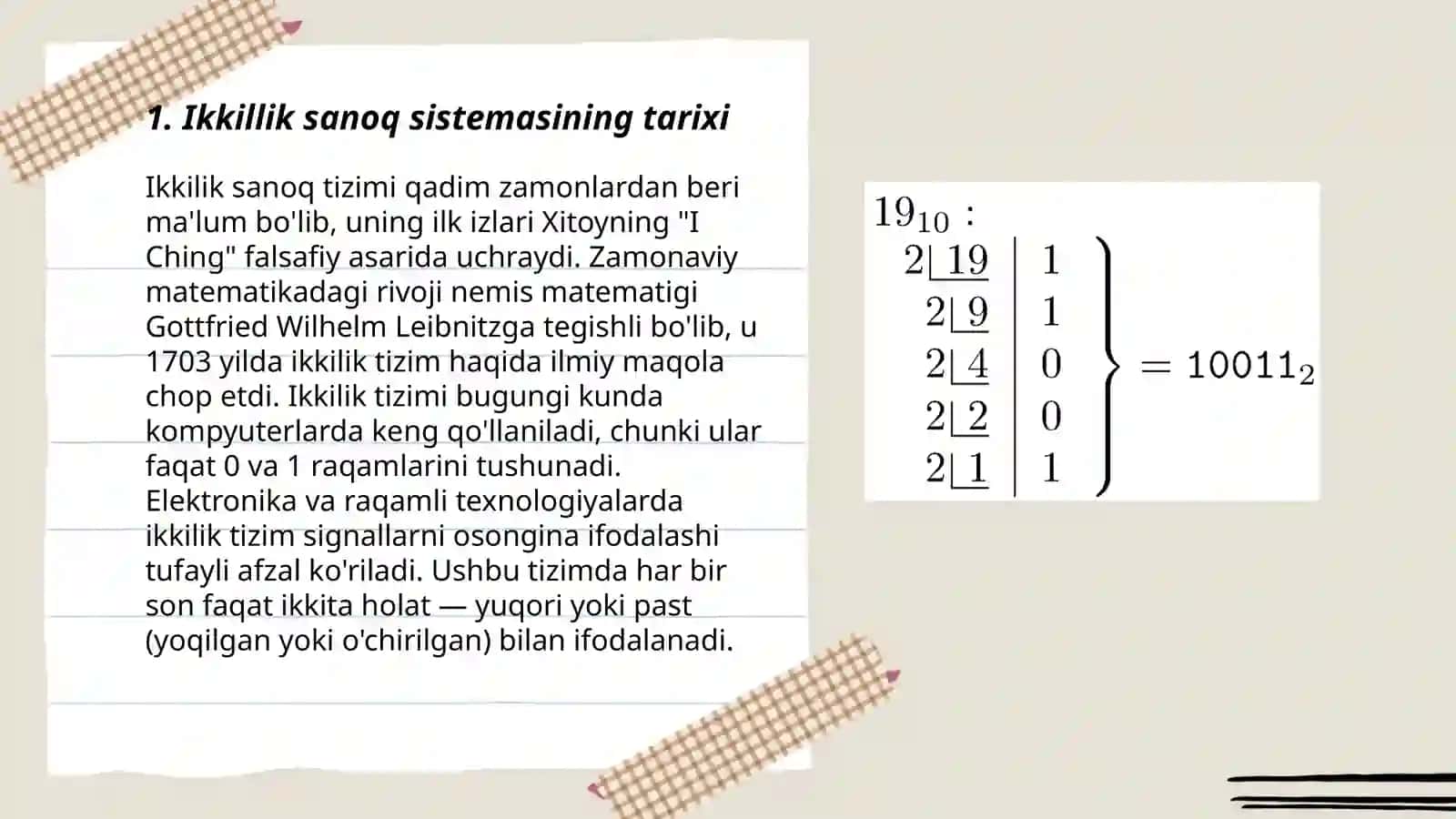 Ikkillik sanoq sistemasining tadbiqi 3