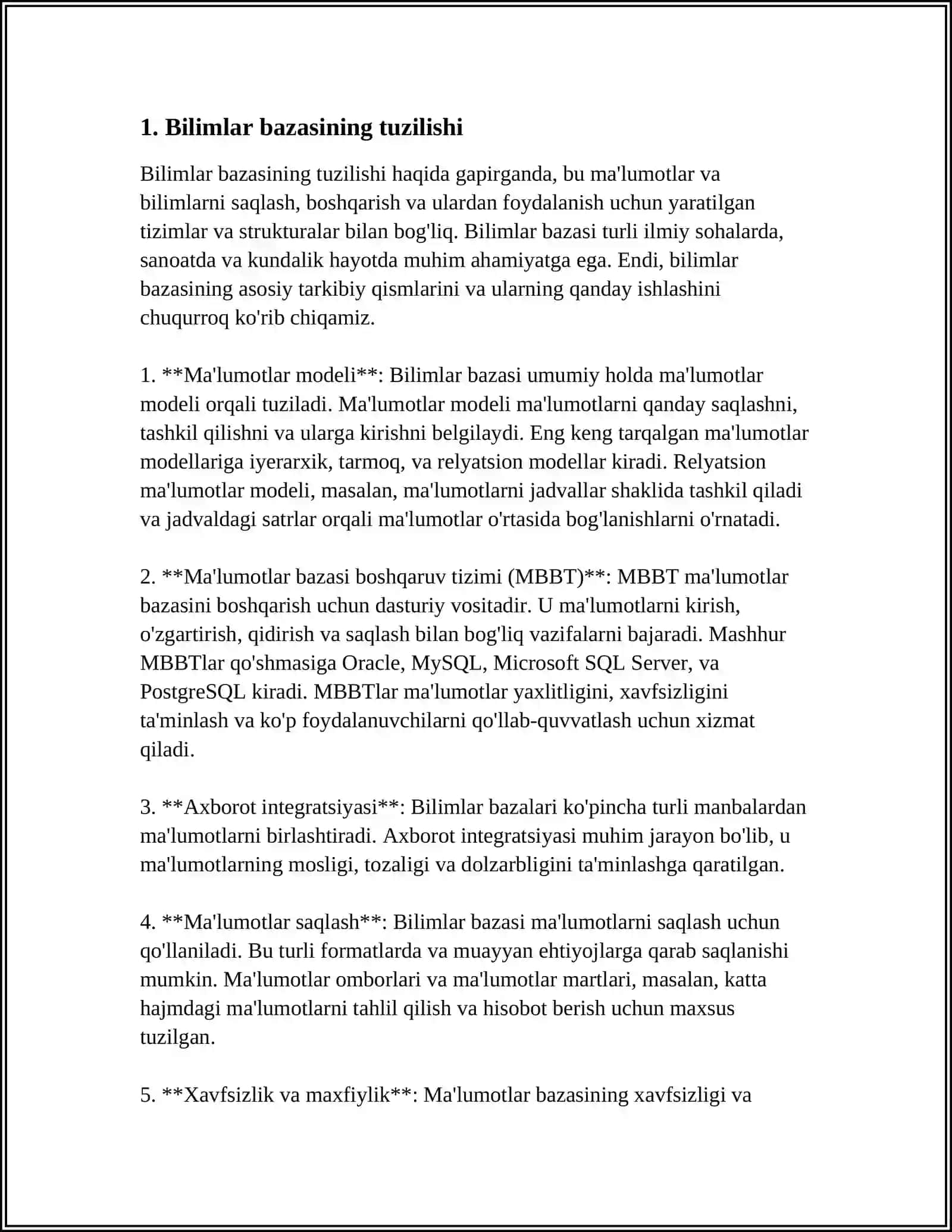 BILIMLAR BAZASI VA BILIMLARNI NAMOYISH QILISH MODELLARI TAHLILI 3