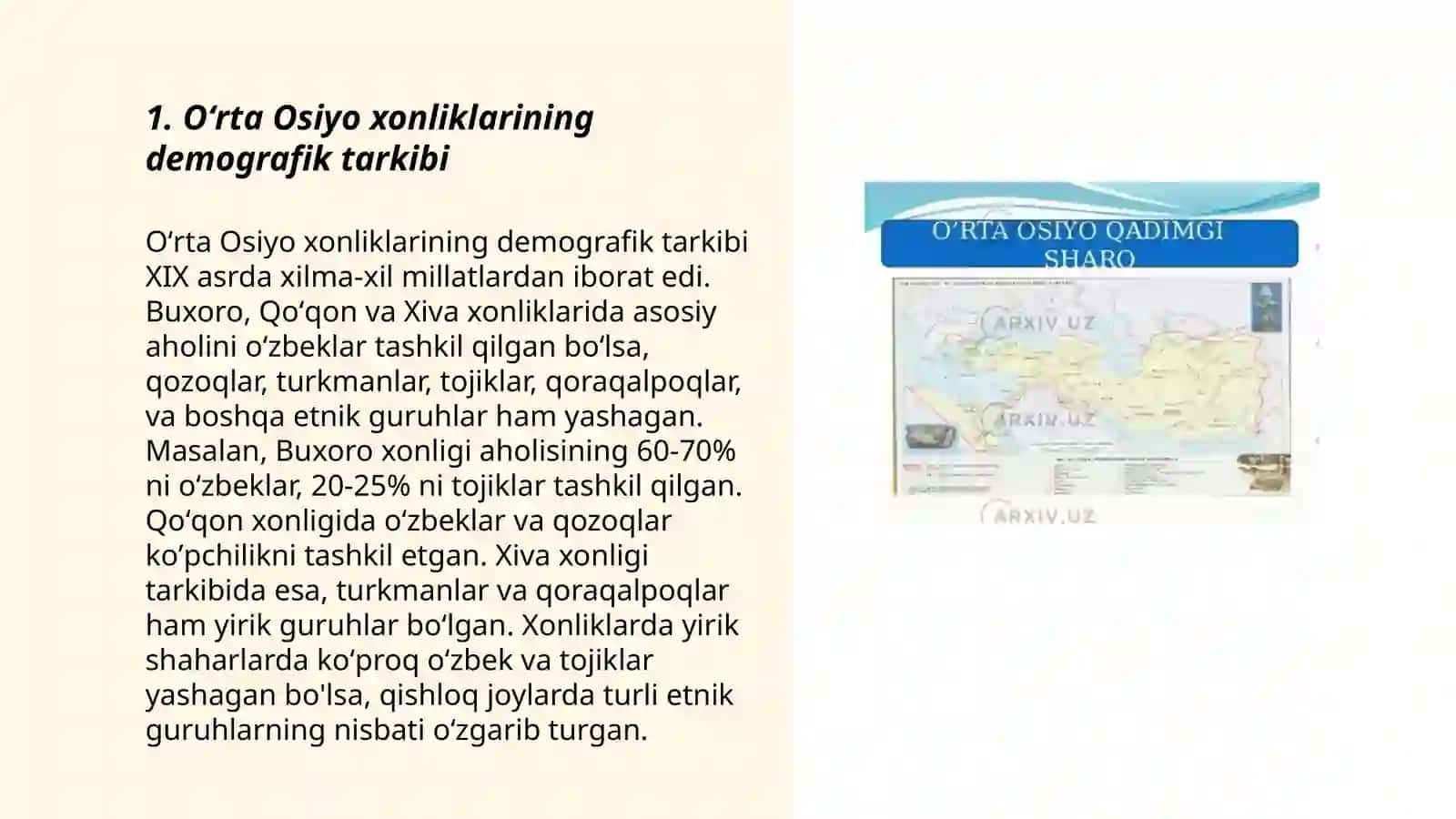 Oʻrta Osiyo xonliklari aholisi va iqtisodiy geografiyasi 3