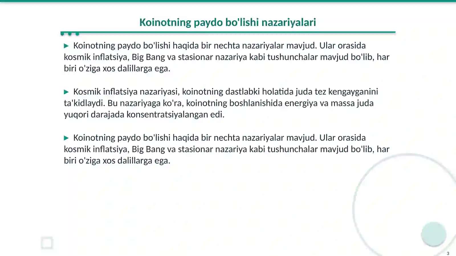 Olamning paydo bo'lishi va evalyutsiyasi 3
