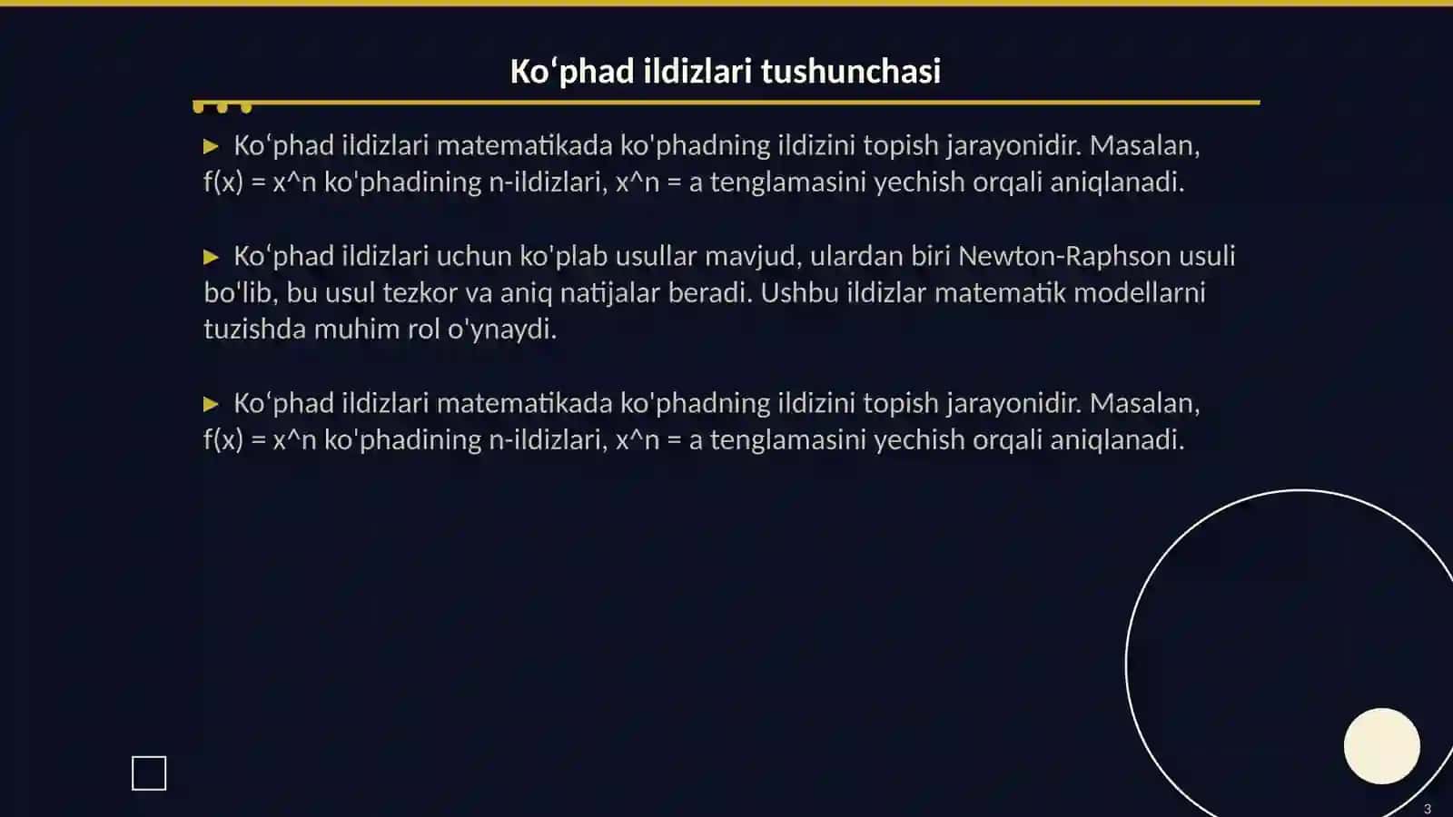 Koʻphad ildizlarini taqribiy hisoblash 3