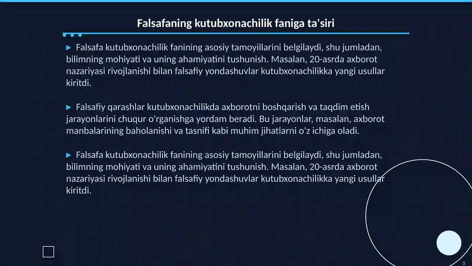 Kutubxonachilik fani uchun metodologik ahamiyatga ega bo'lgan falsafaning asosiy qonuniyatlari va tamoyillari 3