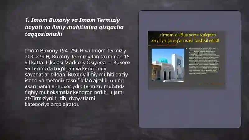 Imom Buxoriy va Imom Termiziyning hadis ilmiga qoʻshgan hissalarini qiyosiy tahlili 3
