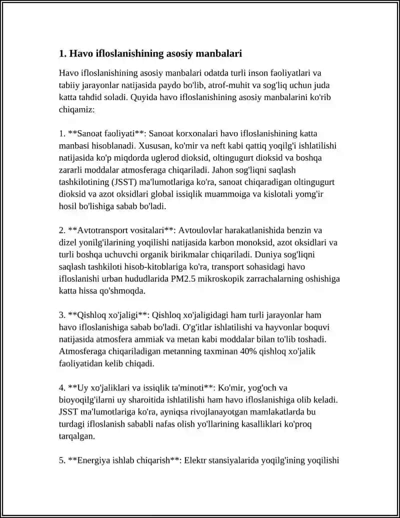 HAVO MUHITINING IFLOSLANISHI VA UNING OQIBATLARI. ATMASFERA HAVOSINI MUHOFAZA QILISH 3