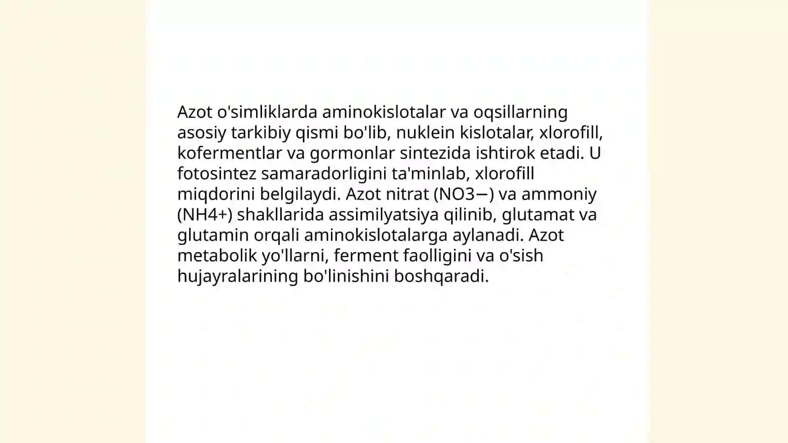 Azotning o'simliklarda modda almashishiga tasiri 3